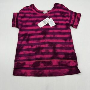 NWT Splendid PINK STRIPED TIE DYE GIRLS V-NECK SHORT SLEEVE SWEATER 6X